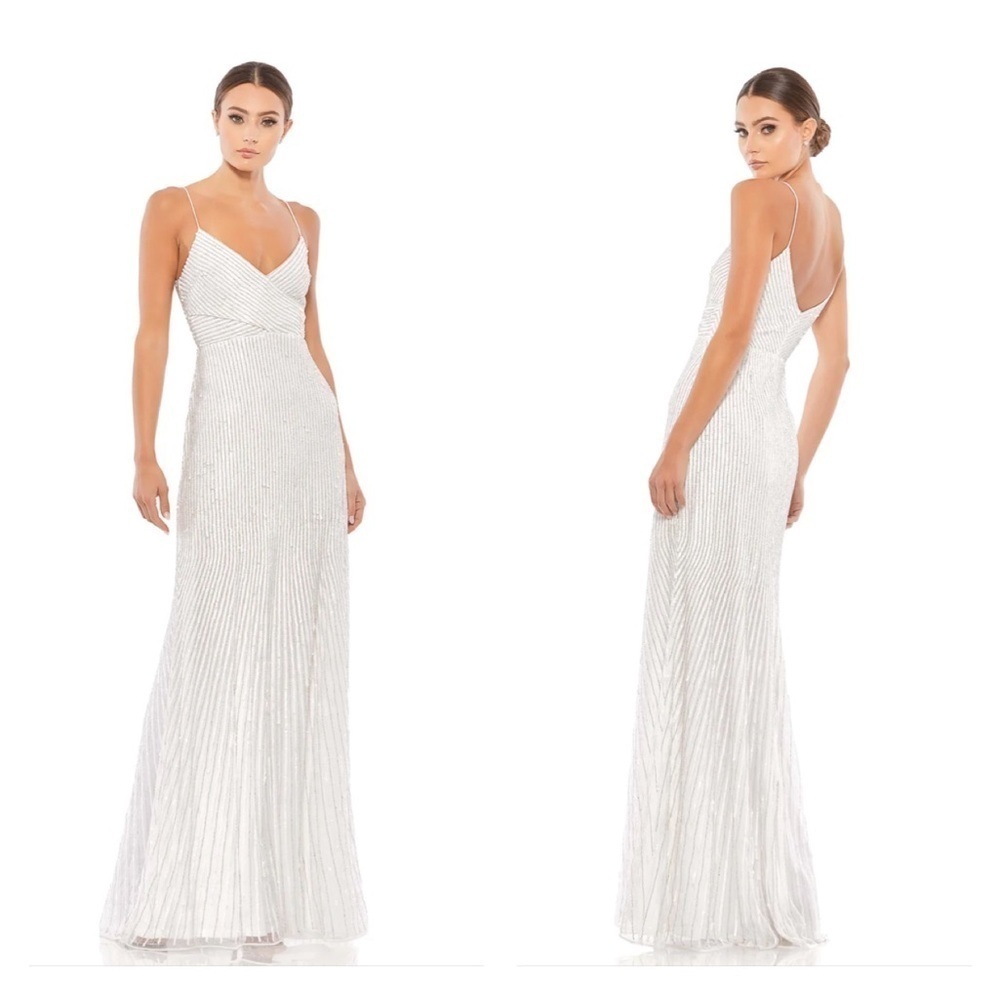 Mac Duggal 10817 NWOT White Size 14 SEQUIN SPAGHETTI STRAP GOWN